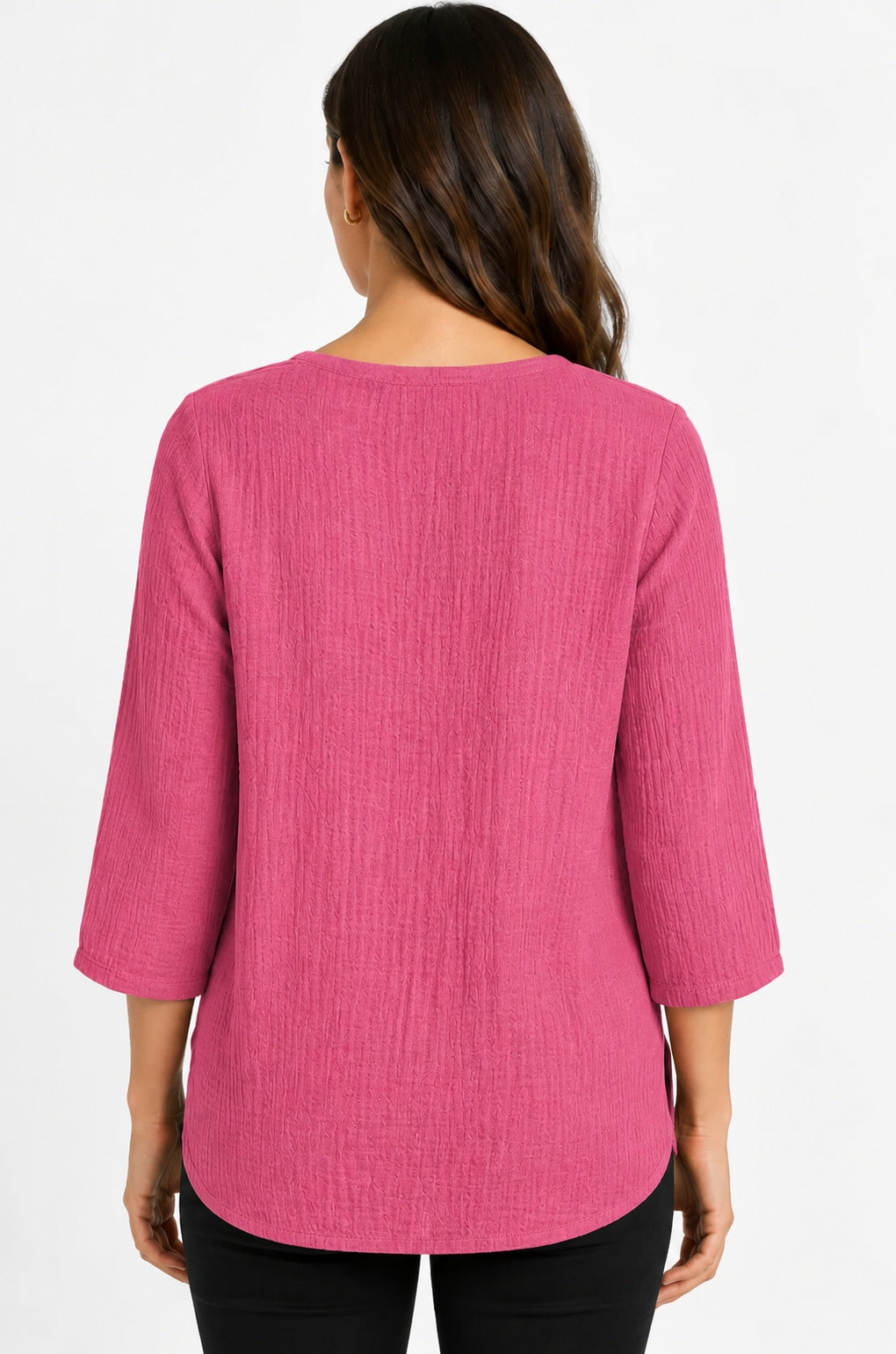 Prairie Cotton by CMC Crinkle Gauze 3/4 Sleeve V-Neck Tunic - CG304