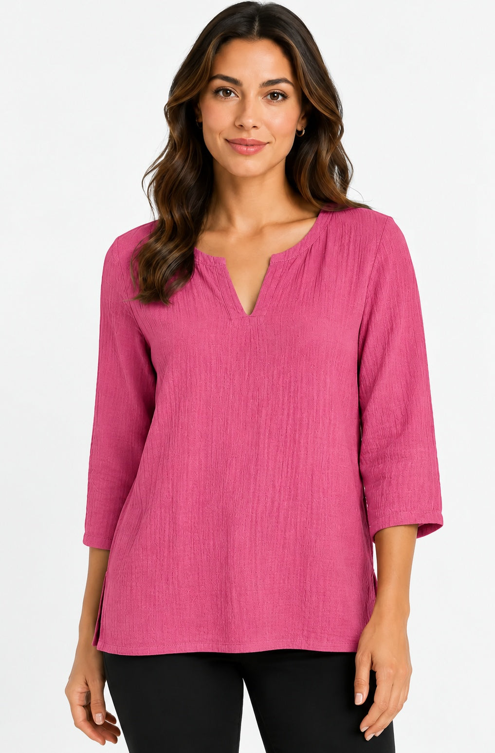 Prairie Cotton by CMC Crinkle Gauze 3/4 Sleeve V-Neck Tunic - CG304