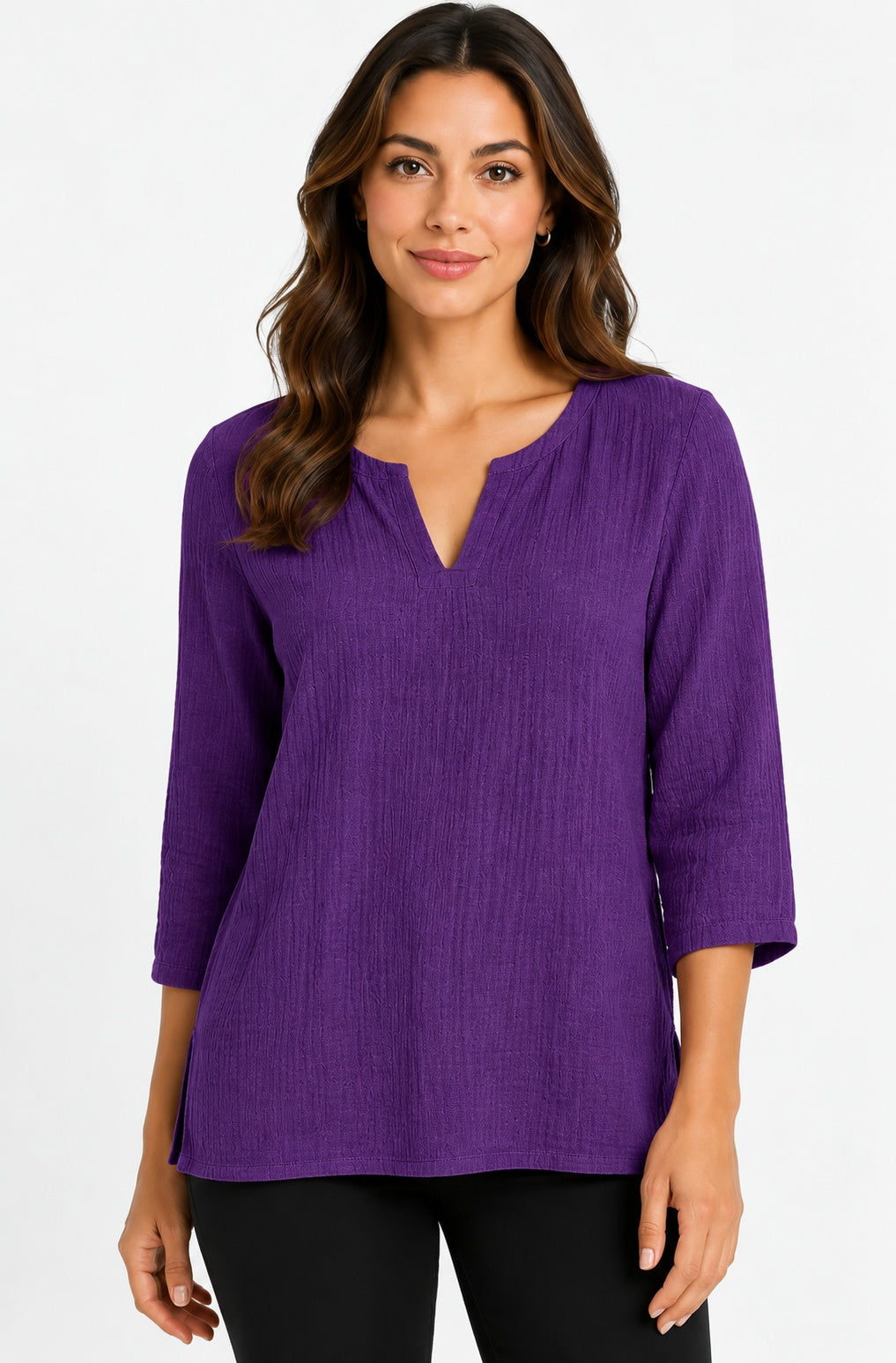 Prairie Cotton by CMC Crinkle Gauze 3/4 Sleeve V-Neck Tunic - CG304