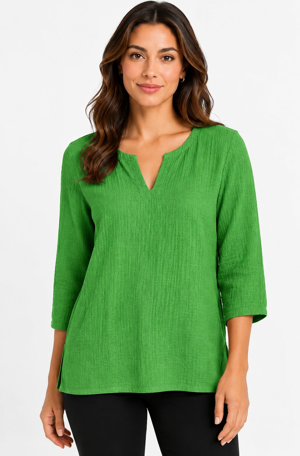 Prairie Cotton by CMC Crinkle Gauze 3/4 Sleeve V-Neck Tunic - CG304