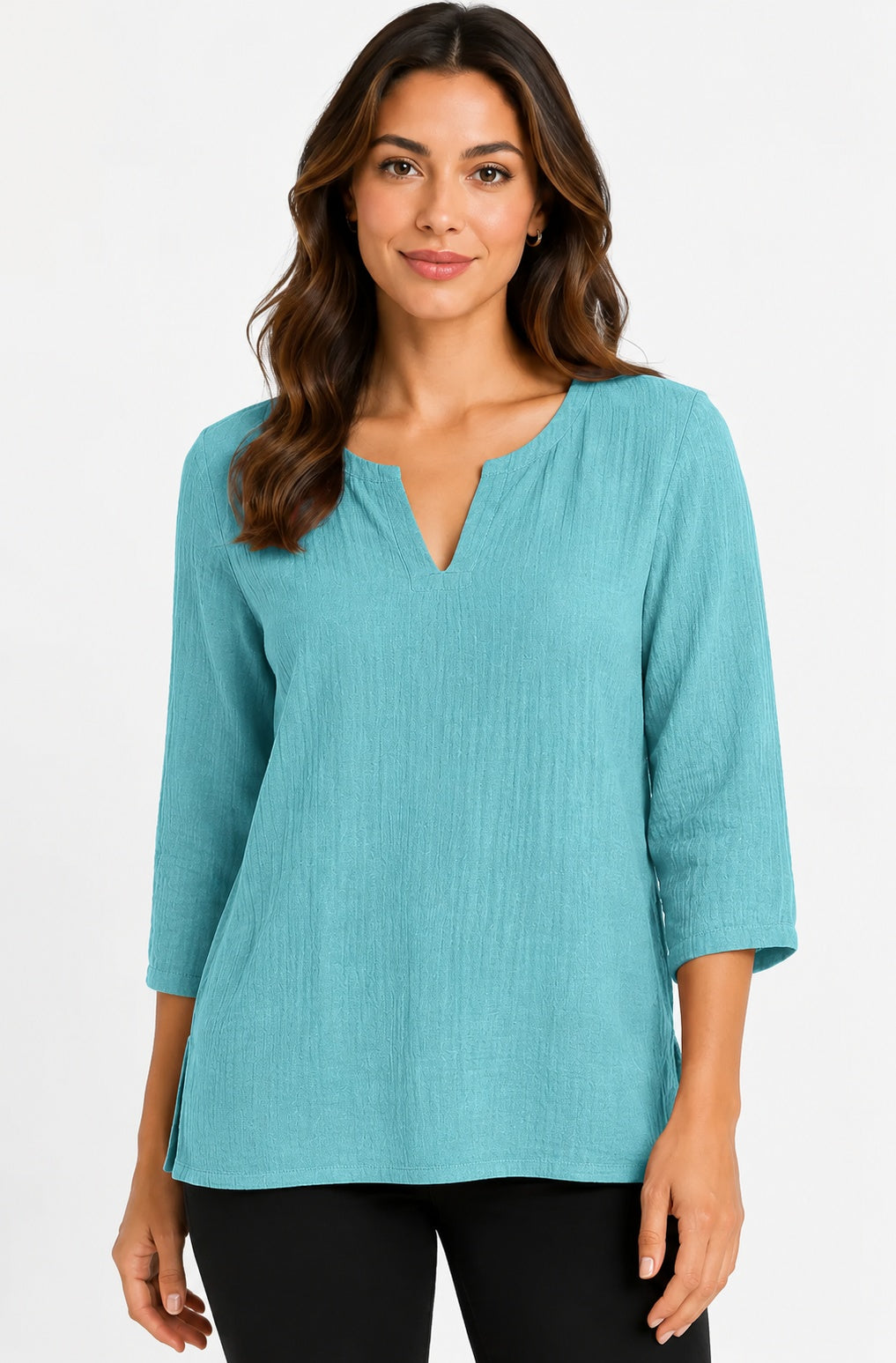 Prairie Cotton by CMC Crinkle Gauze 3/4 Sleeve V-Neck Tunic - CG304
