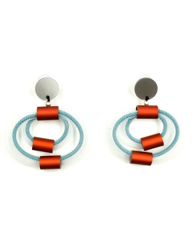 CHRISTINA BRAMPTI EARRINGS - CB-MESH S1497D - DOUBLE LOOP EAR - WHT/AQUA ORANGE