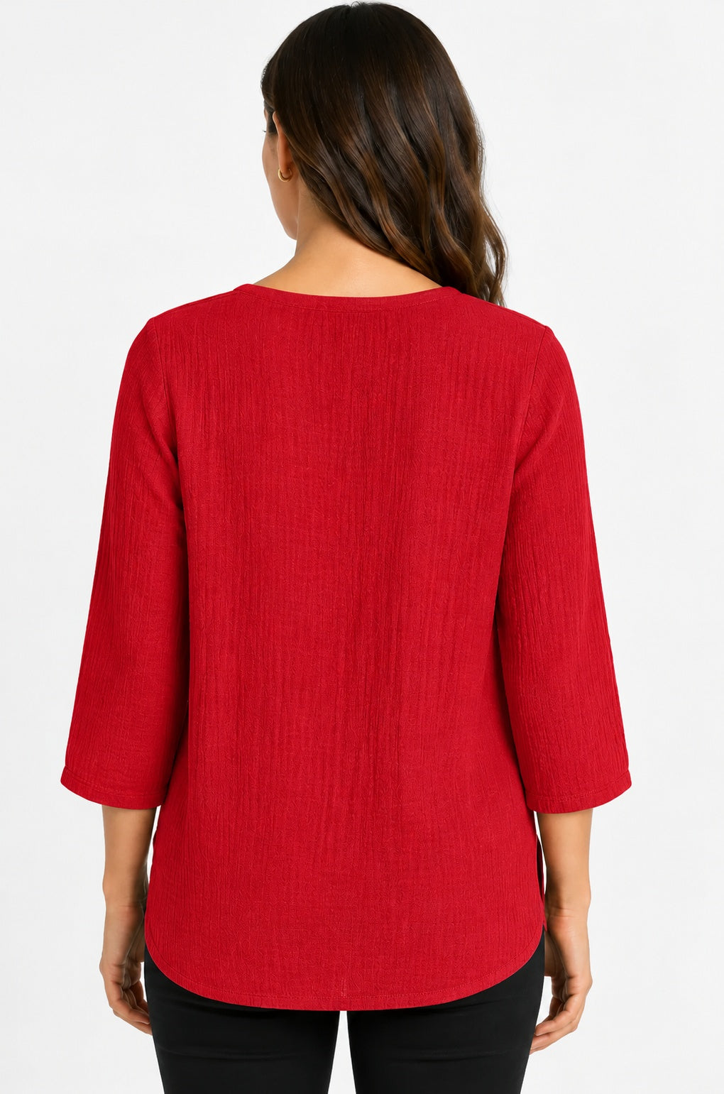 Prairie Cotton by CMC Crinkle Gauze 3/4 Sleeve V-Neck Tunic - CG304