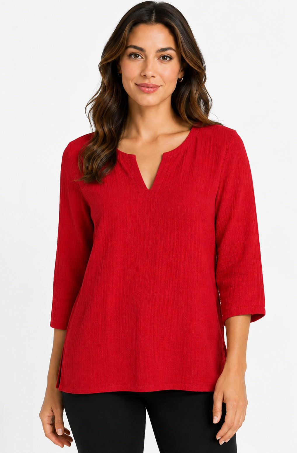 Prairie Cotton by CMC Crinkle Gauze 3/4 Sleeve V-Neck Tunic - CG304