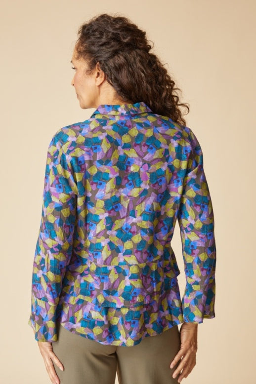 Habitat Rayon Crepe Painted Stones Flounce Shirt - 39320 - MUSHROOM