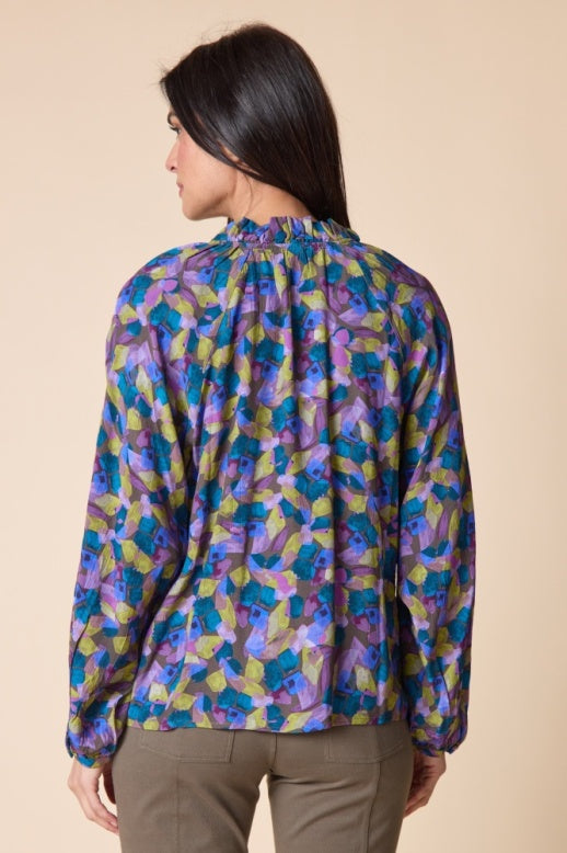 Habitat Rayon Crepe Ruched Collared Shirt - 39325 - MUSHROOM