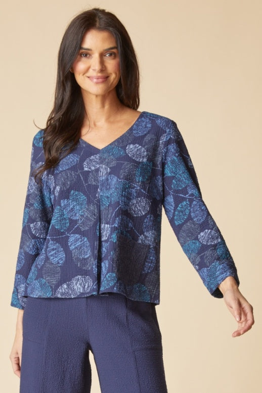 Habitat Crinkle Crepe Leaves Inverted Pleat Top - 21002 - NAVY