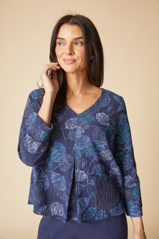 Habitat Crinkle Crepe Leaves Inverted Pleat Top - 21002 - NAVY