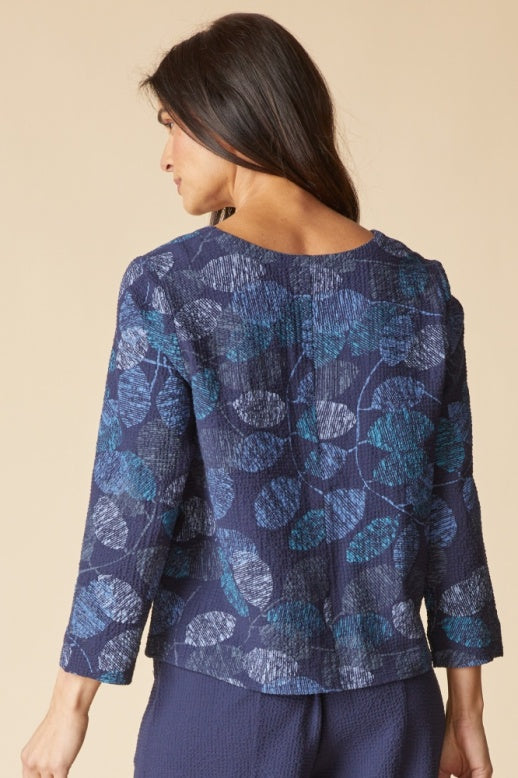 Habitat Crinkle Crepe Leaves Inverted Pleat Top - 21002 - NAVY
