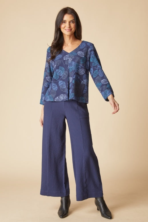 Habitat Crinkle Crepe Leaves Inverted Pleat Top - 21002 - NAVY
