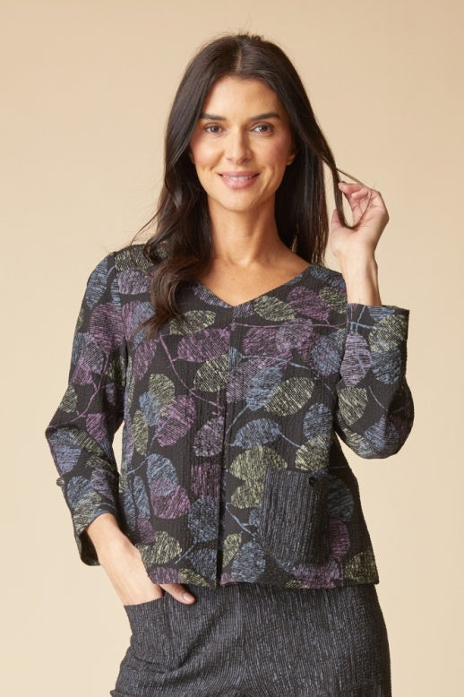 Habitat Crinkle Crepe Leaves Inverted Pleat Top - 21002 - BLACK