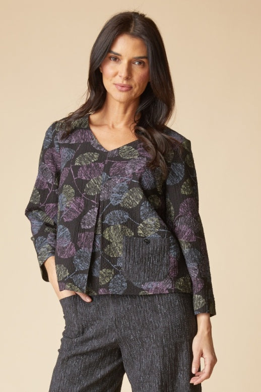 Habitat Crinkle Crepe Leaves Inverted Pleat Top - 21002 - BLACK