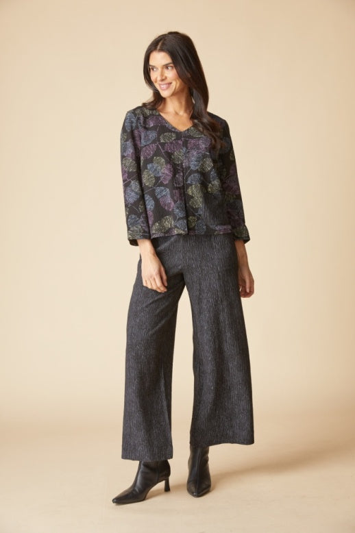 Habitat Crinkle Crepe Leaves Inverted Pleat Top - 21002 - BLACK