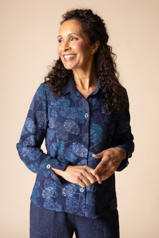 Habitat Crinkle Crepe Leaves Shirt Jacket - 21014 - NAVY