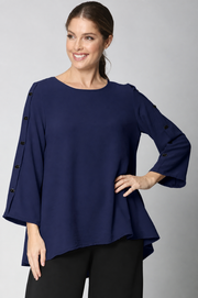 Sydney Project Bonnie Round Neck Long Sleeves w/ Buttons Top - AFT1050 - NAVY