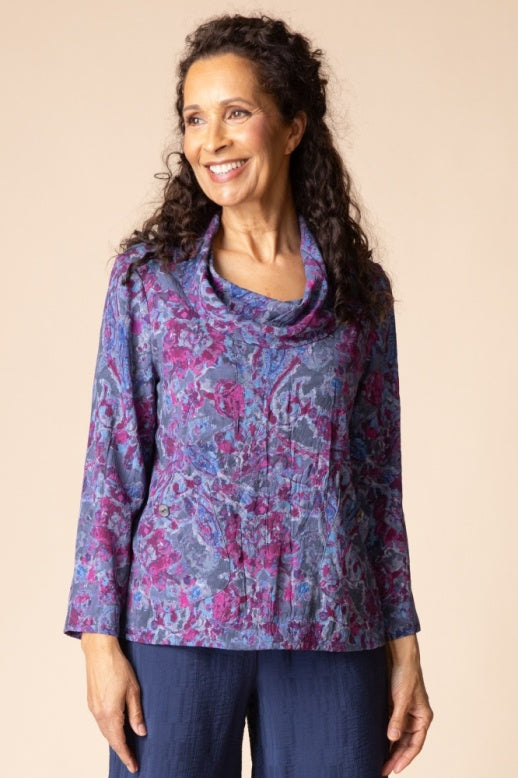 Habitat Destination Unknown Floral Drape Collar Top - 34852 - GRAPE