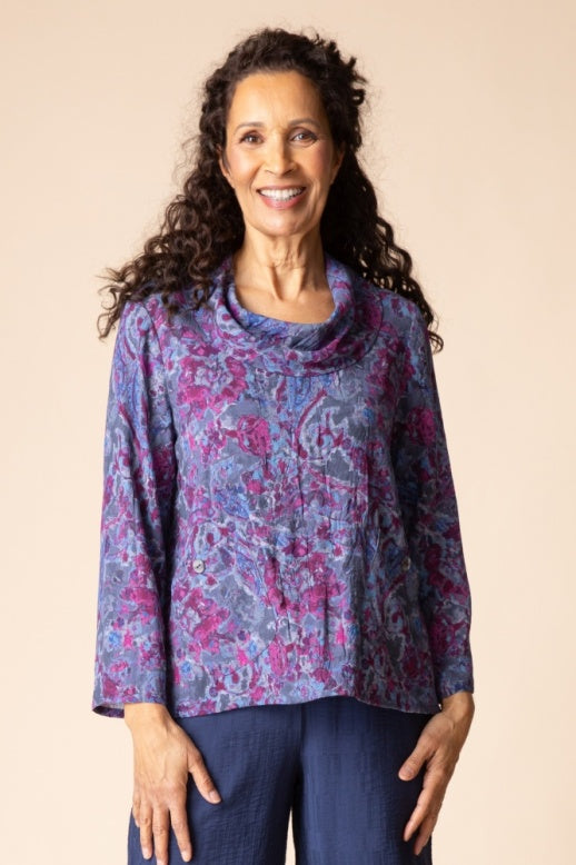 Habitat Destination Unknown Floral Drape Collar Top - 34852 - GRAPE