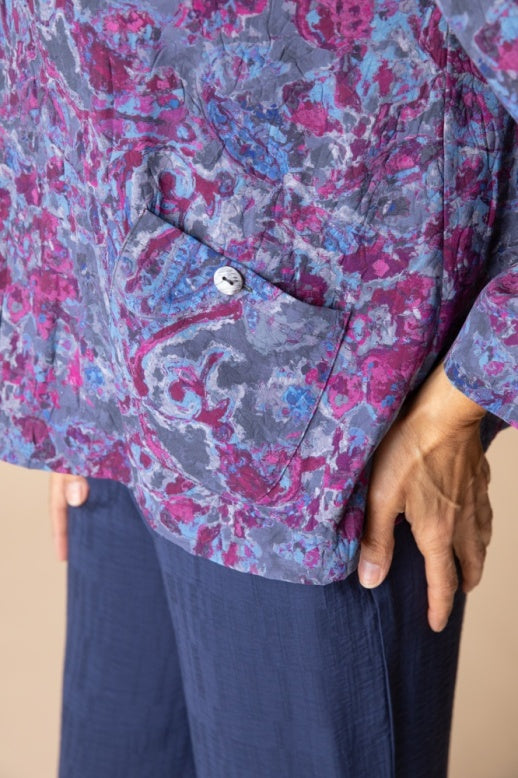 Habitat Destination Unknown Floral Drape Collar Top - 34852 - GRAPE