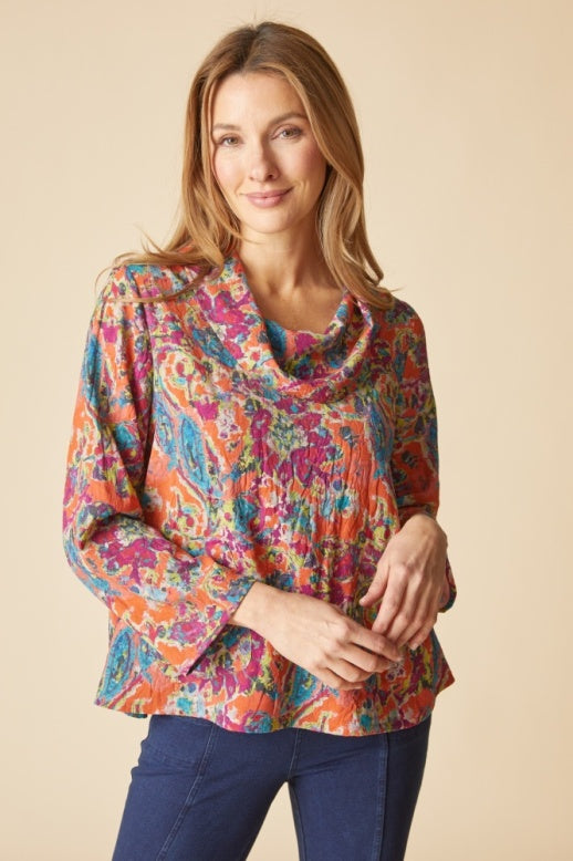 Habitat Destination Unknown Floral Drape Collar Top - 34852 - JAVA (NOT BURNT SIENNA)
