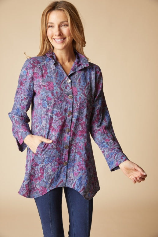 Habitat Destination Unknown Floral Pleat Artist Shirt - 34819 - GRAPE
