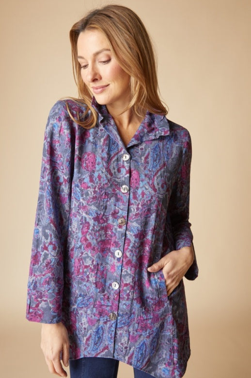Habitat Destination Unknown Floral Pleat Artist Shirt - 34819 - GRAPE