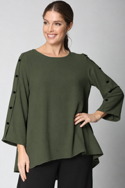 Sydney Project Bonnie Round Neck Long Sleeves w/ Buttons Top - AFT1050 - OLIVE