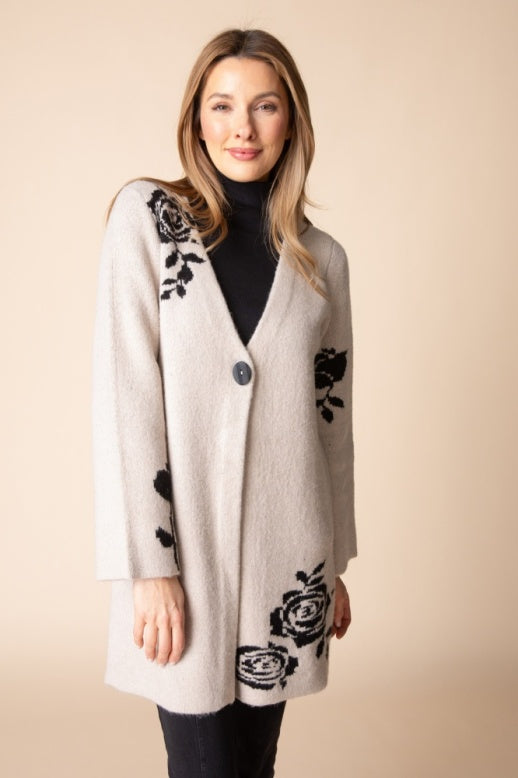Habitat Floral Foliage Winter Bloom Cardigan - 87625 - DOVE