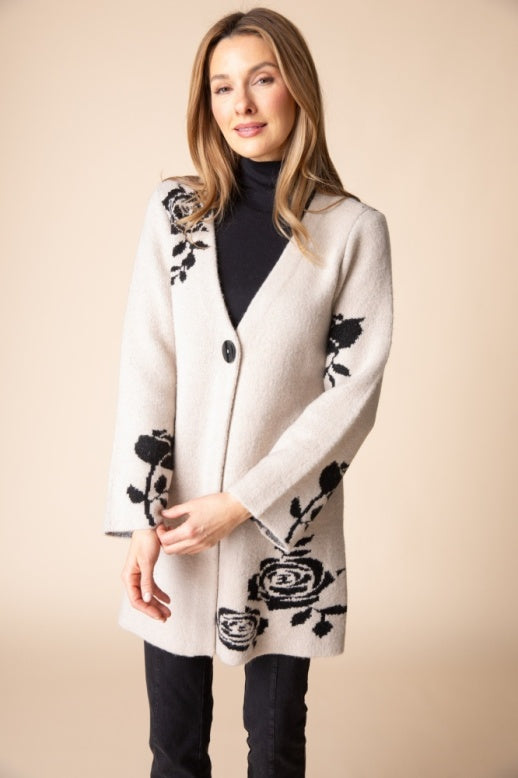 Habitat Floral Foliage Winter Bloom Cardigan - 87625 - DOVE