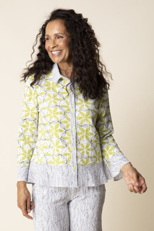 Habitat Crinkle Crepe Floral Mix Flounce Shirt - 21622 - LEAF