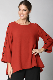 Sydney Project Bonnie Round Neck Long Sleeves w/ Buttons Top - AFT1050 - RUST