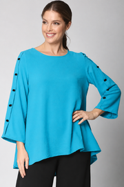 Sydney Project Bonnie Round Neck Long Sleeves w/ Buttons Top - AFT1050 - TURQUOISE