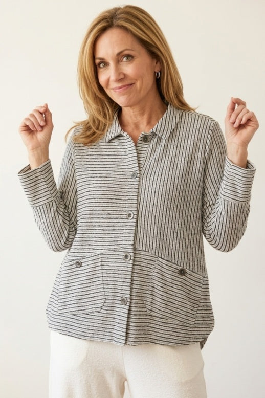 Habitat Catalina Knit Stripe Button Front Shirt - 21936 - SLATE