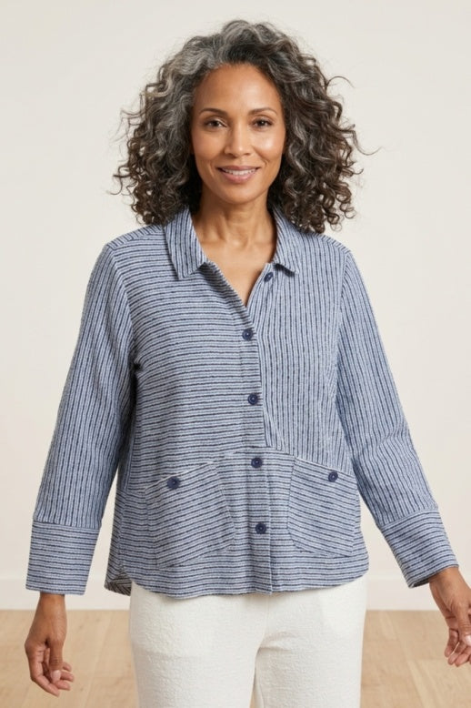 Habitat Catalina Knit Stripe Button Front Shirt - 21936 - RIVIERA