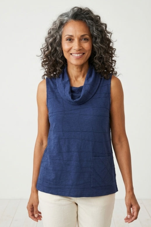 Habitat Wavy Knit Cowl Tank Top - 13002 - NAVY