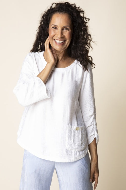 Habitat Soft Rayon Jacquard Pleat Pullover - 30712 - WHITE