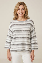 Habitat Knitscape Striped Boatneck Pullover - 78002 - SMOKE