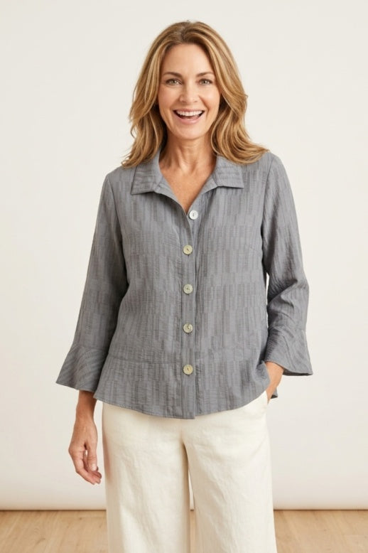 Habitat Rayon Jacquard Flounce Shirt - 30713 - SLATE