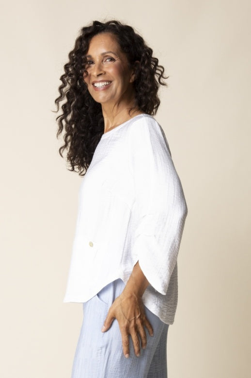 Habitat Soft Rayon Jacquard Pleat Pullover - 30712 - CORNFLOWER