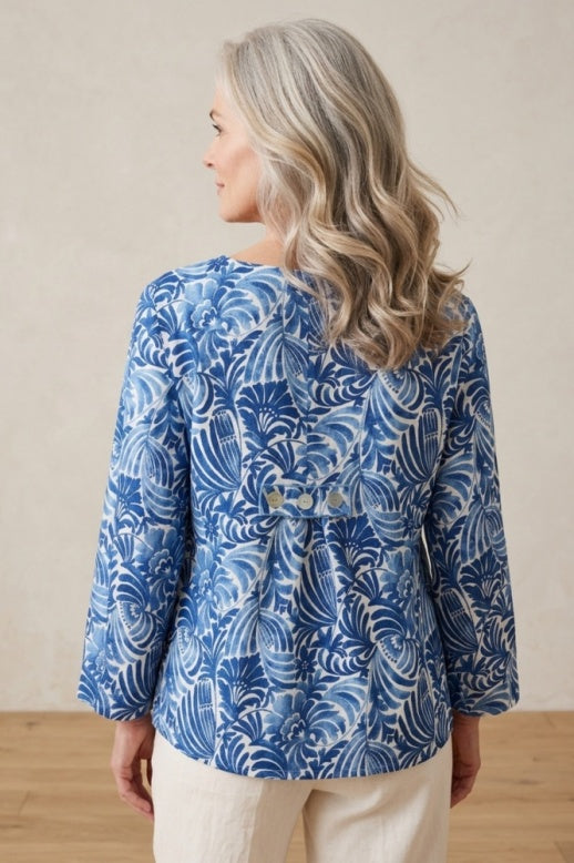 Habitat Destination Unknown Botanica Pleat Back Pullover - 34032 - COBALT
