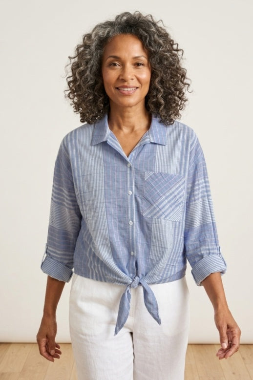 Habitat Crinkle Cotton Stripe Tie Front Top - 48811 - RIVIERA