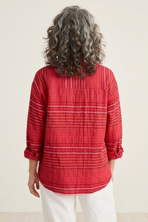 Habitat Crinkle Cotton Stripe Boyfriend Shirt - 48813 - PAPAYA