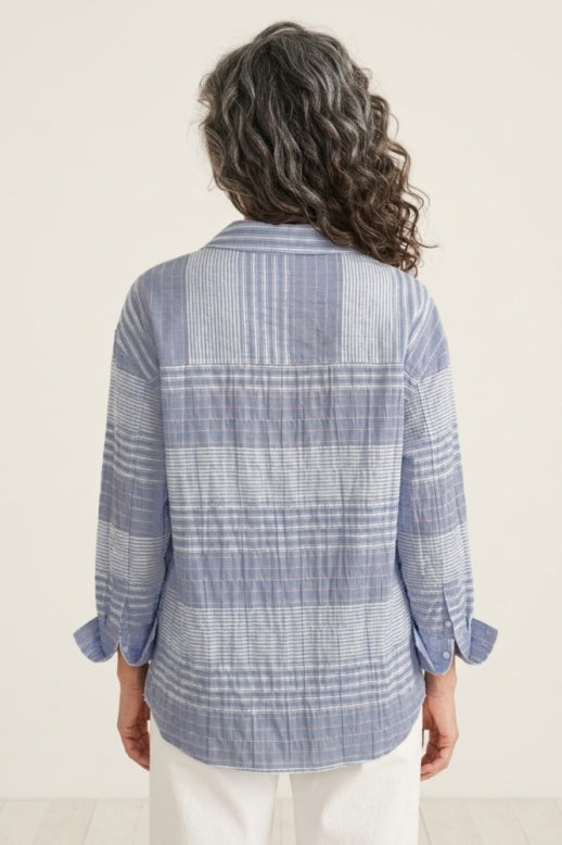 Habitat Crinkle Cotton Stripe Boyfriend Shirt - 48813 - RIVIERA