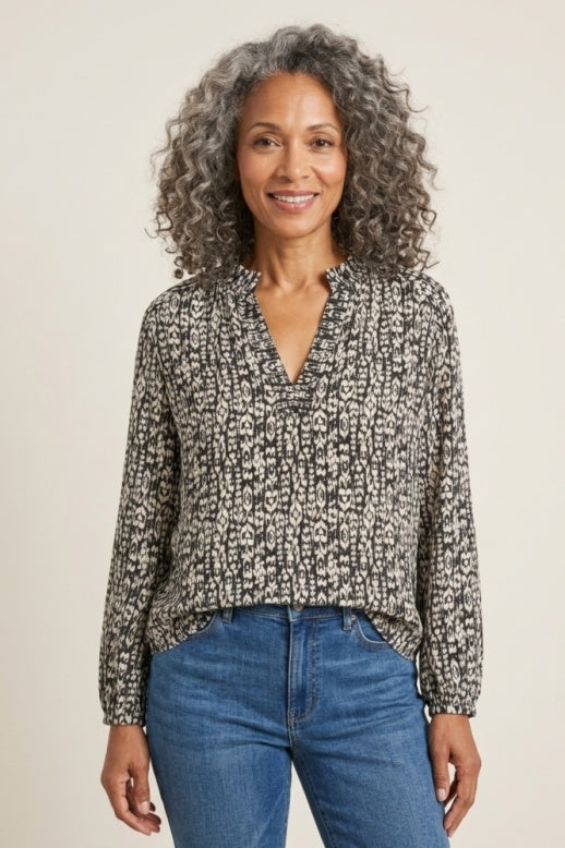 Habitat Viscose Rayon Crepe Ruffle Collar Top - 39225 - BLACK