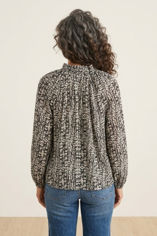Habitat Viscose Rayon Crepe Ruffle Collar Top - 39225 - NIGHTFALL (NOT BLACK)