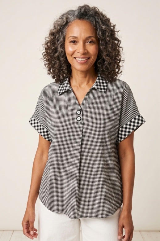 Habitat Crinkle Cotton Chex Mix Popover Top - 40218 - BLACK