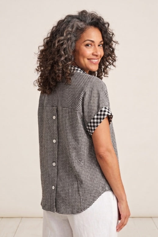 Habitat Crinkle Cotton Chex Mix Popover Top - 40218 - BLACK