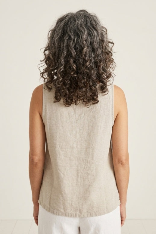 Habitat Linen Solid Button Tab Tank - 41513 - SAND