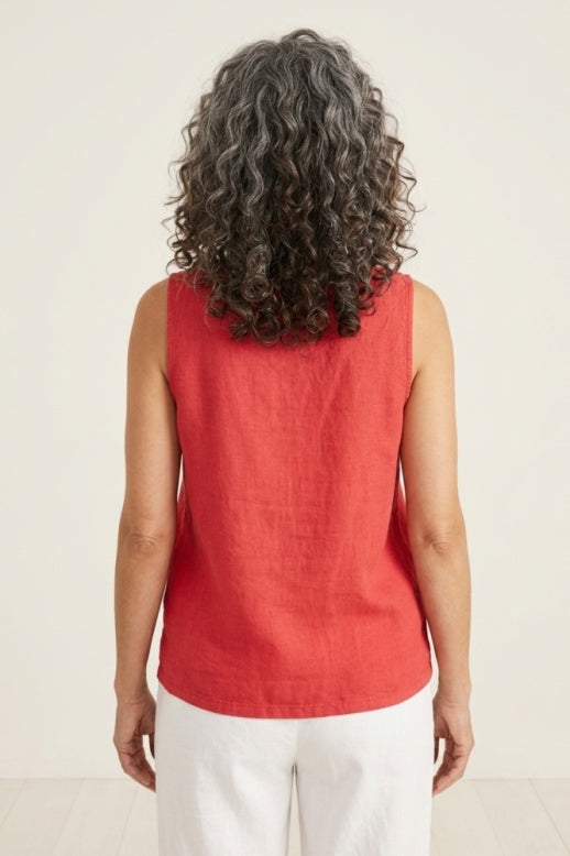 Habitat Linen Solid Button Tab Tank - 41513 - GUAVA