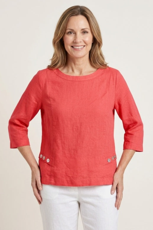Habitat Linen Solid Boxy Top - 41518 - GUAVA