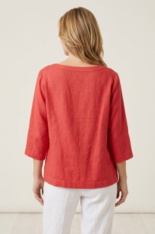 Habitat Linen Solid Boxy Top - 41518 - GUAVA